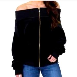 Juicy Couture Black Label Off The Should Velour Black Jacket Size XS